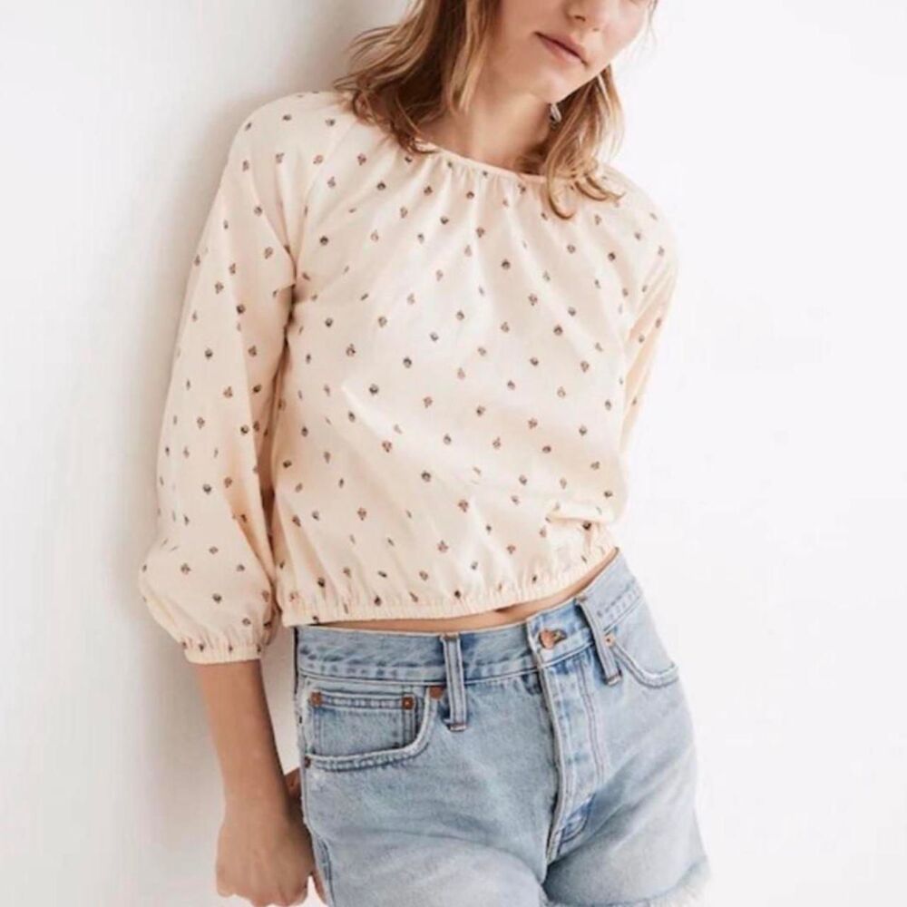 Madewell Women's Cream and Pink Blouse